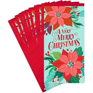 Hallmark Christmas Money Holders for Cash or Gift Cards, Vintage Santa and Dog (10 Cards with Envelopes) for Kids, Grandkids, Niece, Nephew, Friends(Very Merry Poinsettias)
