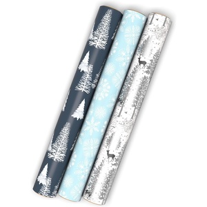 Hallmark Christmas Wrapping Paper Rolls – Minimalist Brown Kraft Trees, Antlers, Snowflakes Gift Wrap Paper (3 Rolls: 90 sq. ft. ttl.) for Holiday Parties, Hanukkah, Winter Weddings(3 Mini Rolls)
