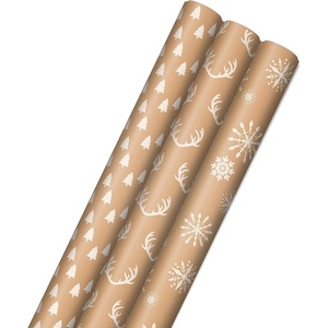 Hallmark Christmas Wrapping Paper Rolls – Minimalist Brown Kraft Trees, Antlers, Snowflakes Gift Wrap Paper (3 Rolls: 90 sq. ft. ttl.) for Holiday Parties, Hanukkah, Winter Weddings(3 Large Rolls)
