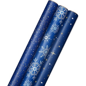 Hallmark Christmas Wrapping Paper Rolls – Navy Blue and Gold Stars, Snowflakes, Winter Galaxy Gift Wrap Paper (3 Rolls: 120 sq. ft. ttl.) for Holiday Parties, Hanukkah, Winter Weddings(Navy Dots  Snowflakes  Stars)