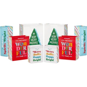 Hallmark Colorful Christmas Gift Bag Assortment (8 Bags: 2 Small 6″, 2 Medium 9″, 2 Large 13″, 2 Bottle Bags) Minimalist Trees, Pink, Teal, Yellow, Green(Red  Green  Blue  Pink  Orange  Yellow)