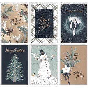 Hallmark Elegant Rustic Christmas Card Assortment (24 Cards and Envelopes) Sage Green, Charcoal Black, Snowmen, Peace(Rustic Snowman)
