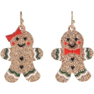 Hallmark Gingerbread Man & Woman Glitter Earrings