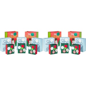 Hallmark Holiday Gift Bag Assortment (8 Gift Bags: 3 Small 6″, 3 Medium 9″, 2 Large 13″) Red, Green and Blue Ornaments, Let It Snow, Happy Holidays with Snowman and Christmas Trees(8 Count (Pack of 2))