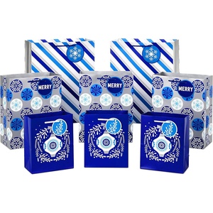 Hallmark Holiday Gift Bag Assortment, Blue and Silver (Pack of 8 Gift Bags; 3 Small 6″, 3 Medium 9″, 2 Large 13″) Ornaments, Snowflakes, Stripes(Holiday Gift Bags)
