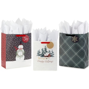 Hallmark Holiday Gift Bag Bundle with Tissue Paper and Gift Tags (3 Bags: 2 Extra Large 15″, 1 Large 13″) Gray Plaid, Snowy Farmhouse, Rustic Snowman