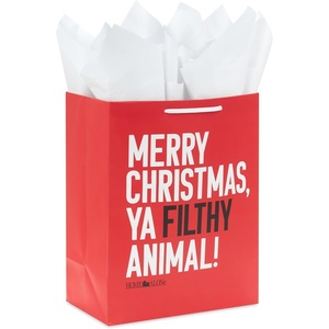 Hallmark Home Alone 13″ Large Red and Black Christmas Gift Bag with Tissue Paper (Merry Christmas, Ya Filthy Animal) for Kids, Teens, Fans(Home Alone)