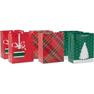 Hallmark Image Arts 11″ Large Christmas Gift Bags (6 Bags: Tartan Plaid, Snowy Tree, Red and Green Ornament) for Coworkers, Teachers, Family