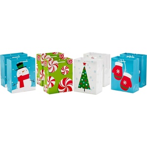 Hallmark Image Arts 8″ Medium Christmas Gift Bags (8 Bags: Mittens, Snowmen, Christmas Trees, Peppermint Candy) for Kids, Teachers, Coworkers