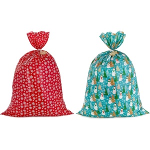Hallmark Jumbo Plastic Holiday XL Gift Bags (2 Extra Large Bags: Snowflakes on Red, Rustic Snowmen) for Carry-on Luggage, Giant Stuffed Animals, Bedding Sets(Red  Blue  Green  Gold)