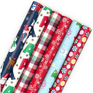 Hallmark Kids Christmas Wrapping Paper Rolls with Cutlines on Reverse (6 Rolls: 180 Sq. Ft. Total) Dinosaur, Unicorn, Flamingo, Koala(Snowman  Falala  Plaid  Snowflakes  Peppermints)