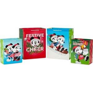 Hallmark Mickey and Minnie Christmas Gift Bags in Assorted Sizes (4 Bags: 2 Medium 9″, 2 Large 13″) for Kids, Grandchildren, Disney Fans and Collectors(Mickey and Minnie Christmas)