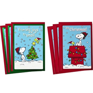 Hallmark Peanuts Pack of Christmas Money or Gift Card Holders, Snoopy Christmas Tree (10 Cards with Envelopes)(6 cards  6 envelopes Snoopy and Woodstock)