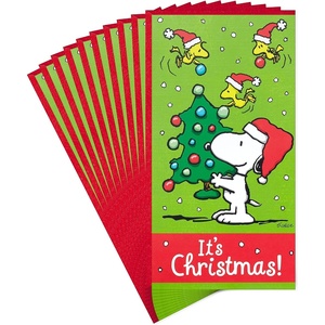 Hallmark Peanuts Pack of Christmas Money or Gift Card Holders, Snoopy Christmas Tree (10 Cards with Envelopes)(Snoopy Christmas Tree  10 Cards with Envelopes)