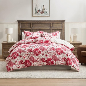 Hallmark Queen/Full Size 4-Piece Holiday Bedding Set | Festive, Cozy Comforter, 2 Shams, Decorative Pillow | Lightweight, Cozy Home Decor | Super Soft Microfiber Fabric | Wrinkle-Resistant | Red Toile(Cozy Christmas Red)