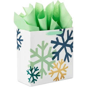 Hallmark Signature 10″ Square Holiday Gift Bag with Tissue Paper (Navy Blue, Mint Green, Gold Snowflakes) for Christmas, Hanukkah, Winter Weddings, Graduations, Birthdays(Navy  Gold  Mint Snowflakes)