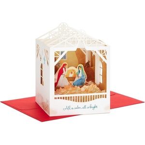 Hallmark Signature Paper Wonder Pop Up Christmas Cards Assortment, Religious (4 Holiday Cards with Envelopes)(Illustrated Nativity  1 Pop Up with Envelope)