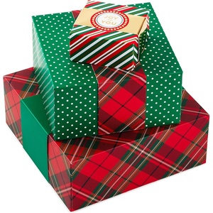 Hallmark Small Christmas Gift Boxes (4 Pack: Red and Green Plaid, Holly, Christmas Wishes Black and Red Plaid) 4 inch Boxes for Gift Cards, Candy, Cookies and More(Stripes  Dots  Plaid)