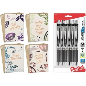 Hallmark Sympathy Cards Assortment, Nature (16 Count with Envelopes) and Pentel EnerGel RTX Retractable Liquid Gel Pen (Pack of 6)