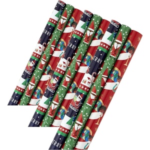 Hallmark Tri Pack IOP Mahogany Roll Wrap, Pack of 3, Jazzy Santa, 3 Pack(1 roll (Pack of 9))