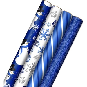 Image Arts Christmas Wrapping Paper for Kids with Cutlines on Reverse (4 Rolls: 120 Sq. Ft. Total) Stripes, Candy Canes, Trees on Red, Cute Snowmen(Snowman  Snowflakes  Stripes)
