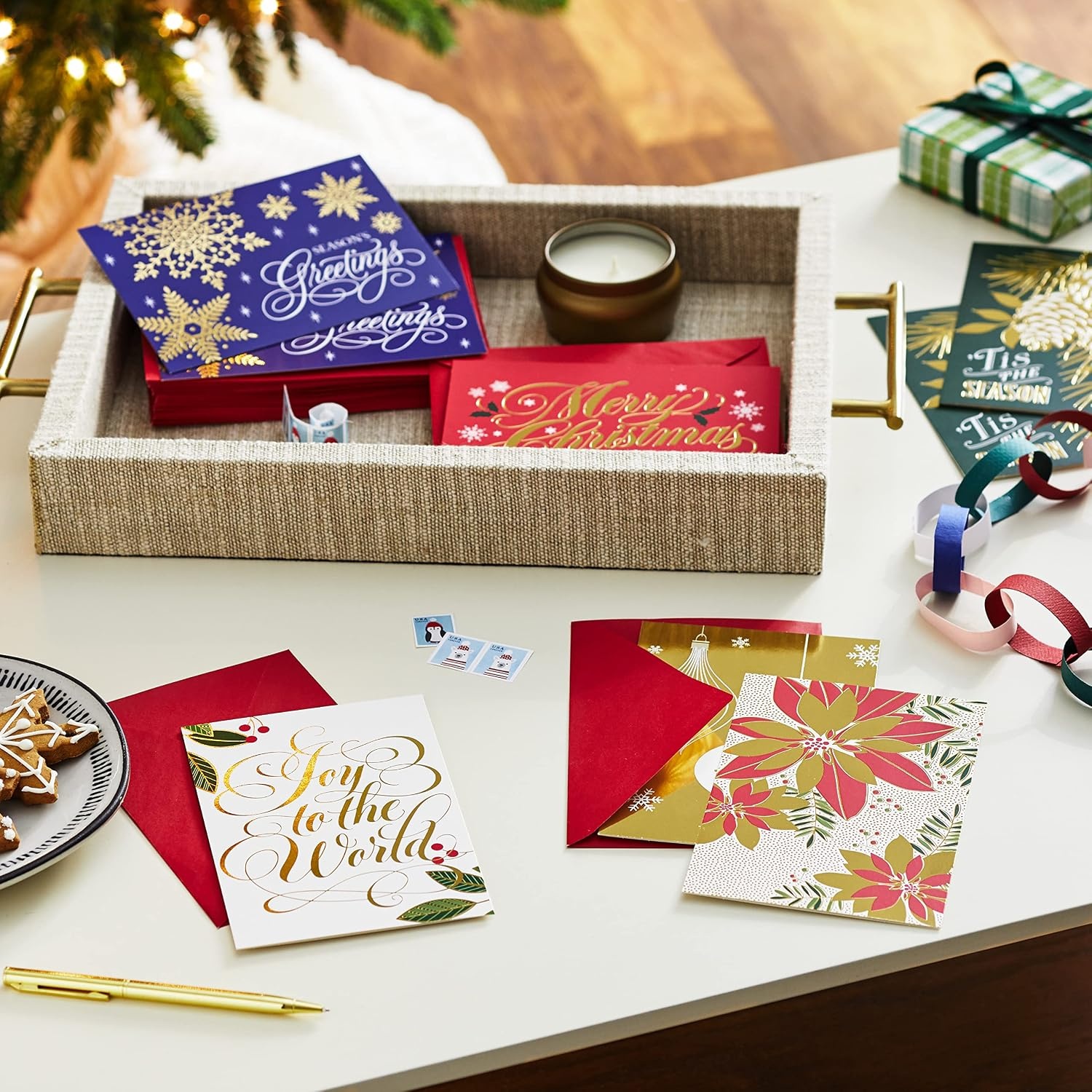 image:imageHallmark Boxed Christmas Cards Assortment Gold Foil Classic 6 Designs 36 Cards with EnvelopesHoliday Classic Gold Foil Card Assortment