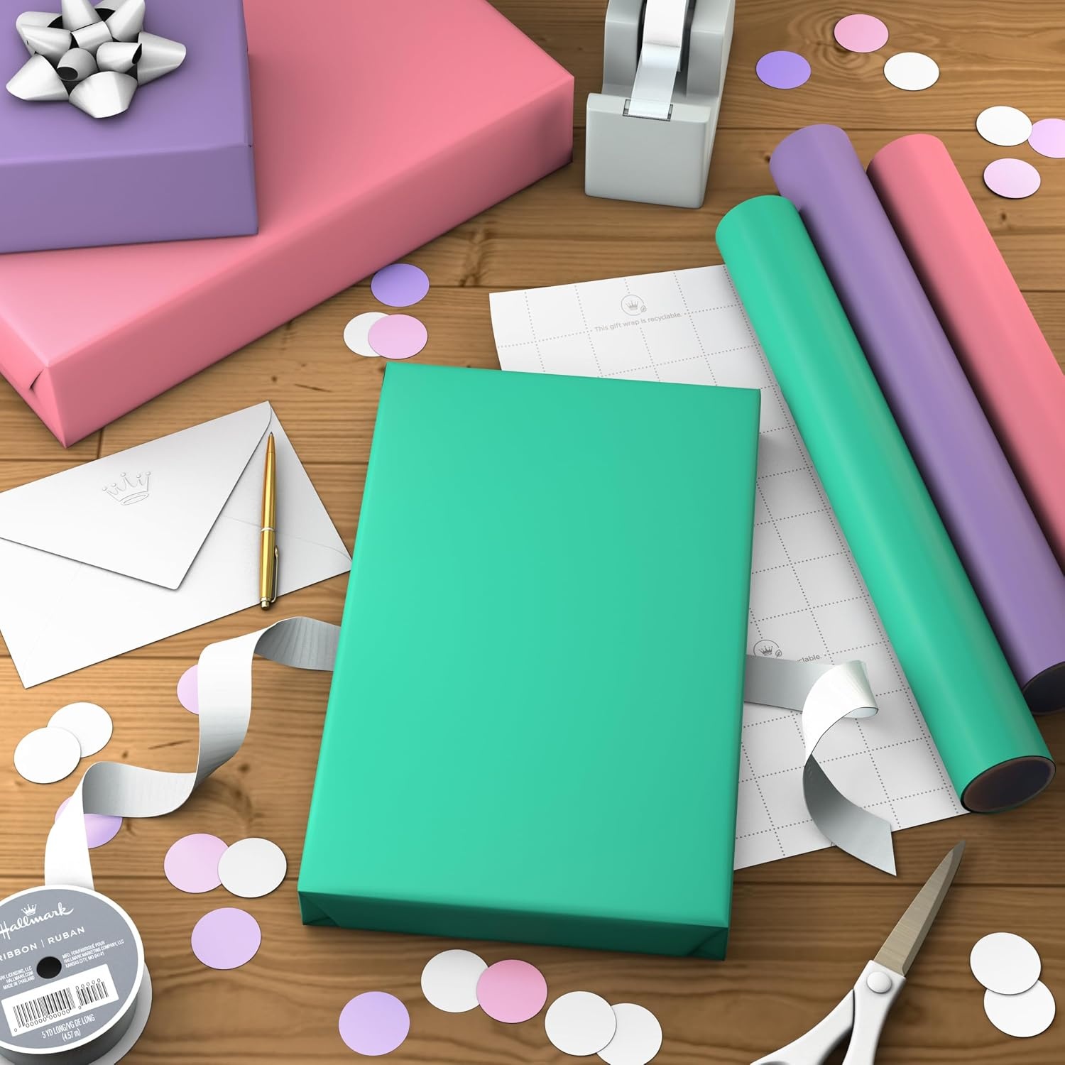 image:imageHallmark Recyclable Gift Bags Assorted Sizes 8 Pack Pastel Colors3 Mini Rolls