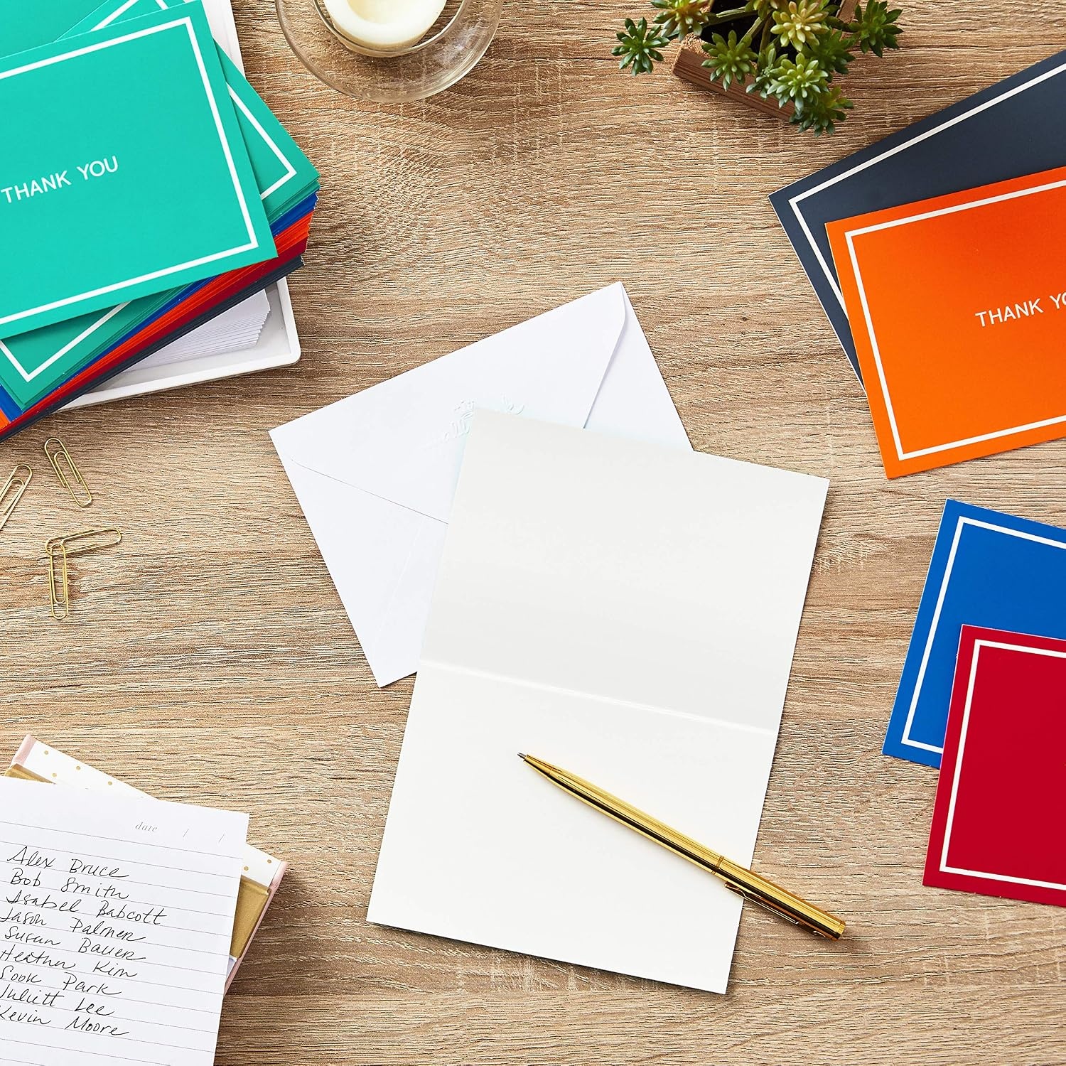 image:imageHallmark Thank You Cards Assortment Red Green Blue Black Orange 50 Cards for Business Weddings Baby Showers Bridal Showers All OccasionMulticolor
