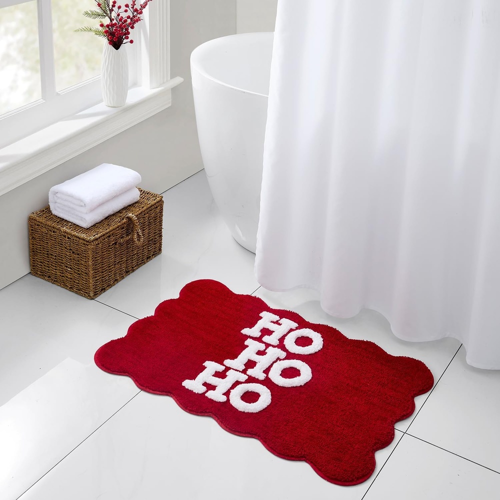 image:imageHallmark  Holiday Bath Rug Round Christmas Rug Soft Tufted Pile Christmas Wreath 30 RoundHo Ho Ho Red