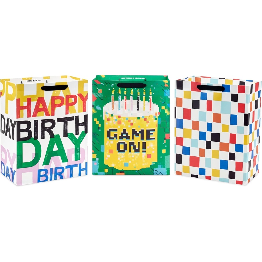 image:imageHallmark 13 Large Birthday Gift Bag Bundle 3 Bags Happy Birthday 8Bit Game On for Gamers Teens DadsGame On