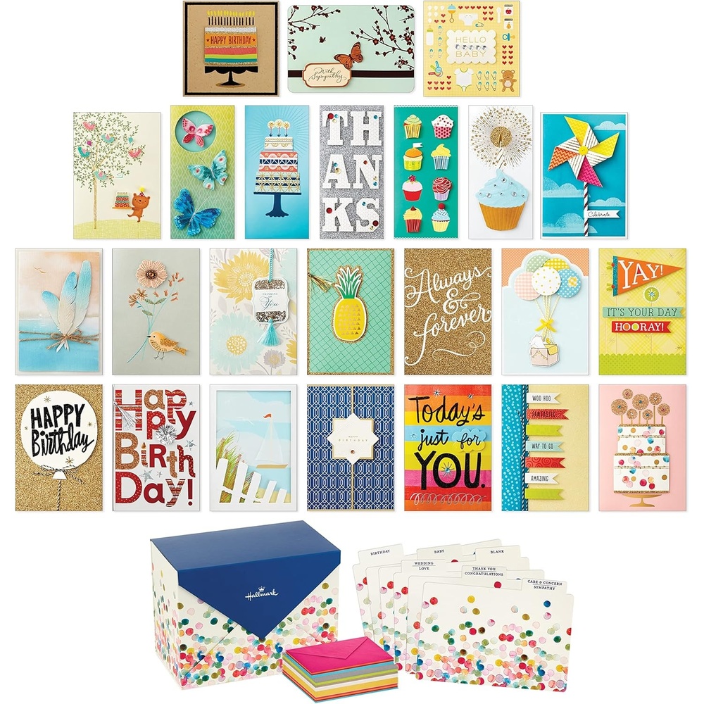 image:imageHallmark All Occasion Handmade Boxed Set of Assorted Greeting Cards with Card Organizer Pack of 24Birthday Baby Wedding Sympathy Thinking of You Thank You BlankPolka Dot Box