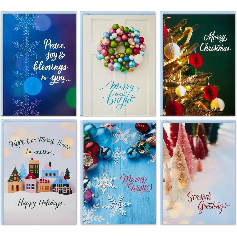 image:imageHallmark Boxed Christmas Card Assortment 36 Mini Cards and Envelopes Bottle Brush Trees Ornaments SnowflakesBright Photography Blank Holiday Note Assortment