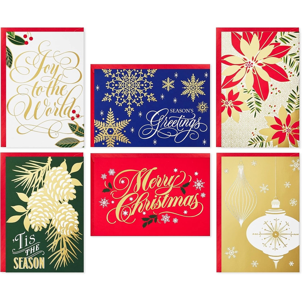 image:imageHallmark Boxed Christmas Cards Assortment Gold Foil Classic 6 Designs 36 Cards with EnvelopesHoliday Classic Gold Foil Card Assortment