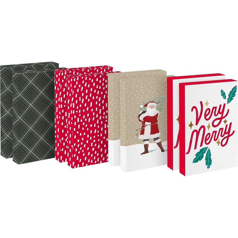 image:imageHallmark Large Christmas Gift Boxes with Lids 8 Sweater Boxes Rustic Santa Plaid Very Merry Red with White Speckles for Christmas Holiday Parties Hostess Gifts