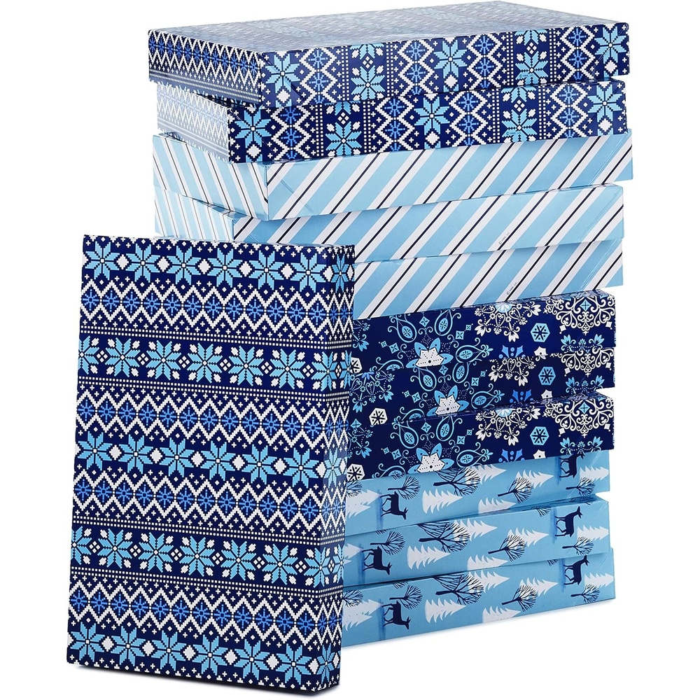 image:imageHallmark Medium Holiday Gift Boxes with Lids 12 Shirt Boxes 4 Designs Snowflakes Stripes Sweater Pattern Reindeer for Christmas Hanukkah Holiday Parties Hostess Gifts1 count Pack of 12