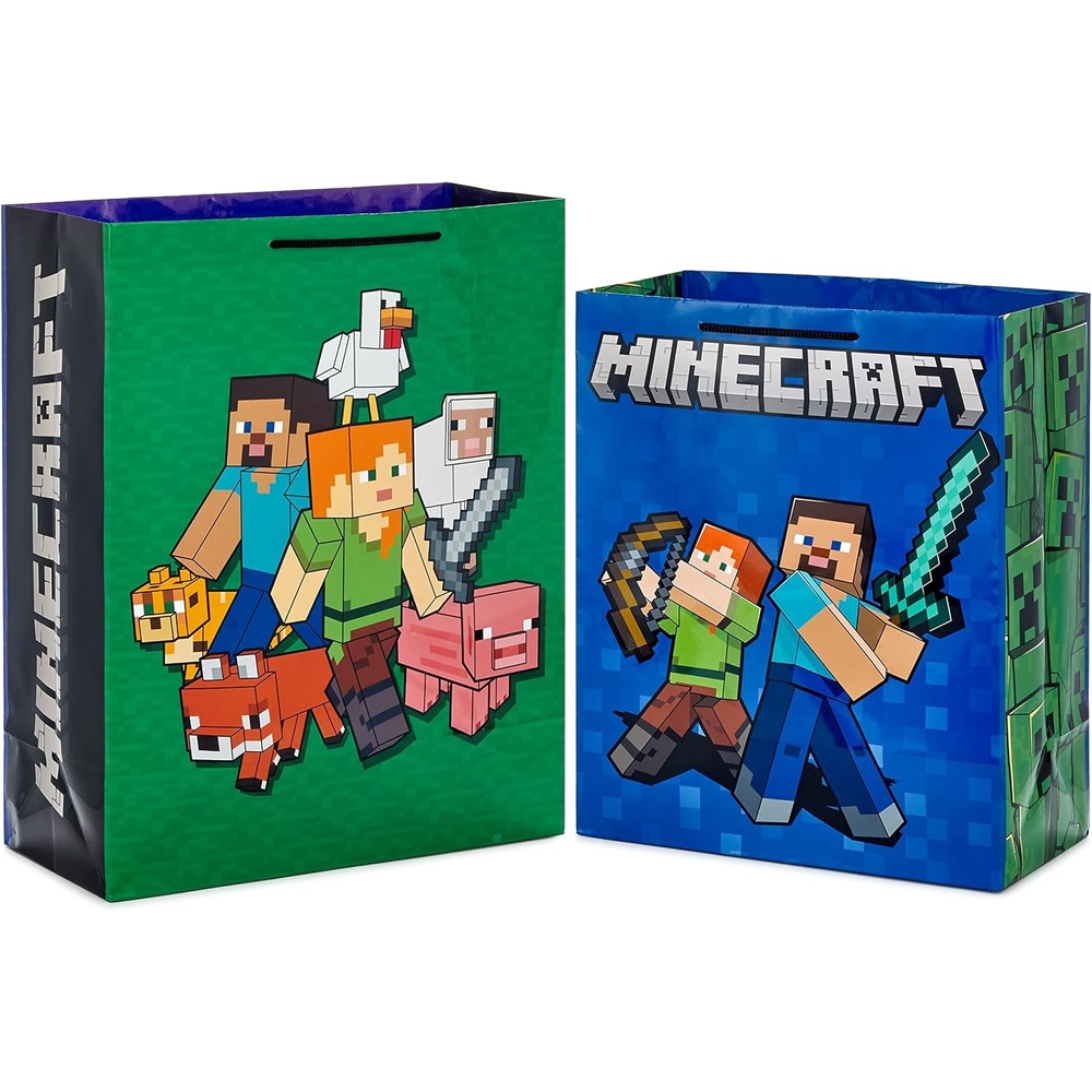 image:imageHallmark Minecraft Gift Bag Bundle 2 Bags 13 Large Blue Bag 15 Extra Large Green for Birthdays Christmas Valentines Day Halloween Kids PartiesMinecraft 2 Gift Bags
