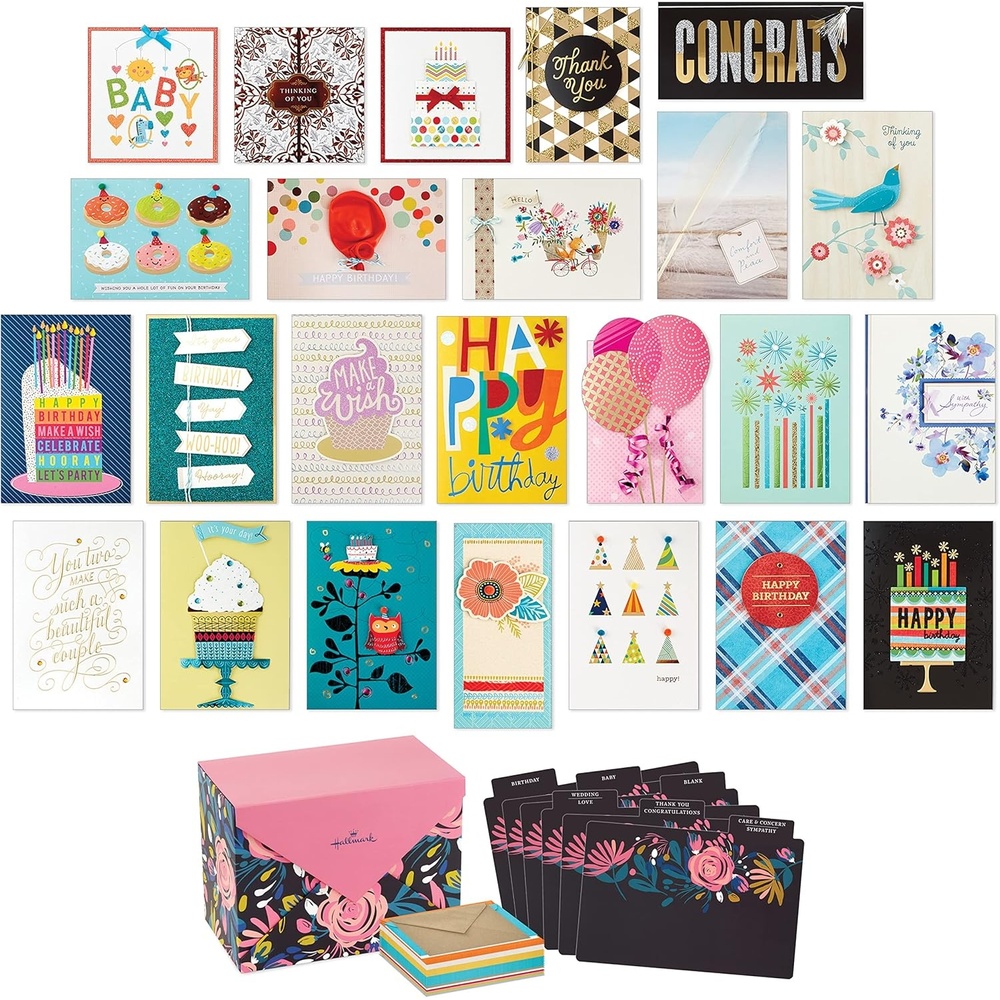 image:imageHallmark Pack of 24 Handmade Assorted Boxed Greeting Cards Modern FloralBirthday Baby Shower Cards Wedding Sympathy Cards Thinking of You Thank You Cards