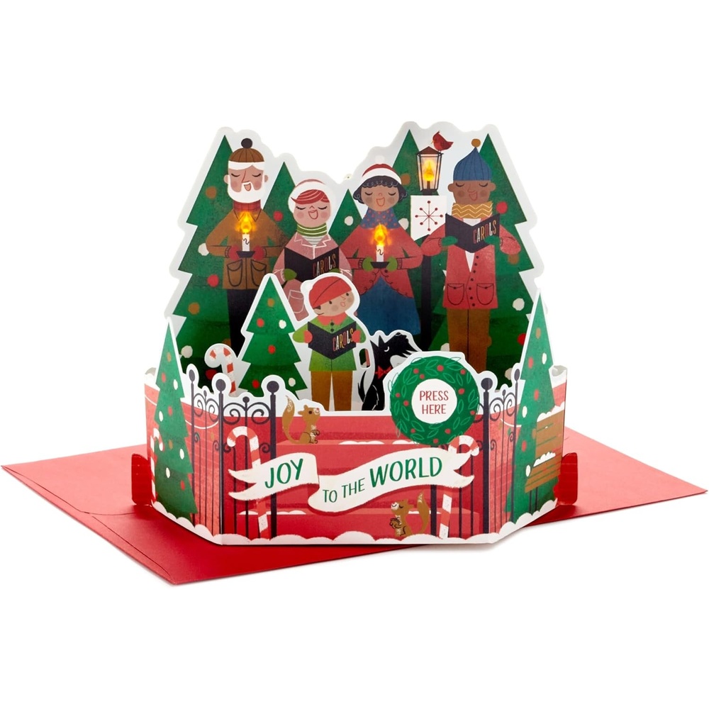 image:imageHallmark Paper Wonder Displayable Pop Up Christmas Card with Sound and Motion Christmas Train Plays Deck the HallsJoy to the World Carolers Pop Up Card with Sound