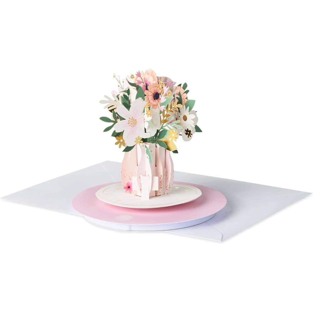 image:imageHallmark Paper Wonder Spinning PopUp Floral Card with Music Thinking of You Pink White and Gold Flower BouquetThinking of You
