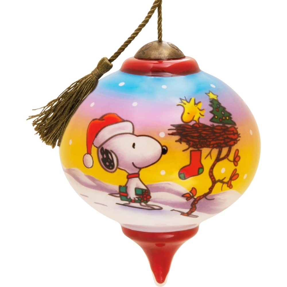 image:imageHallmark Peanuts NeQwa Art Snoopy and Woodstock Christmas Ornament HandPainted Glass