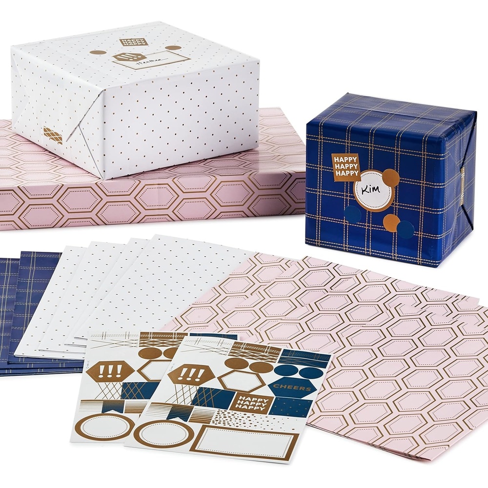 image:imageHallmark Pink Flat Wrapping Paper Sheets with Cutlines on Reverse 12 Folded Sheets with Sticker Seals for Valentines Day Spring Flowers Stripes Hearts for Easter Mothers Day Bridal Showers and MorePink  Blue  Orange  Brown