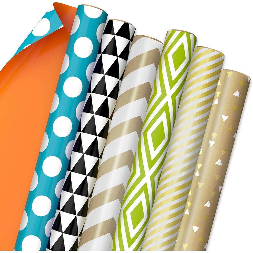 image:imageHallmark Recycled Wrapping Paper with Cutlines on Reverse 3 Rolls 60 Sq Ft Ttl Red Blue Green Gold Stripes Candles Happy Birthday for Kids and AdultsGreen  Blue