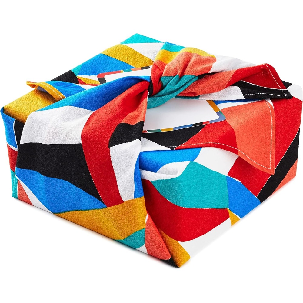 image:imageHallmark Reusable Fabric Gift Wrap 1 Sheet 26 x 26 Black and White Dots and Stripes for Birthdays Mothers Day Weddings Engagements Graduations and MoreBold Abstract  Red  Yellow  Black  Teal  Orange