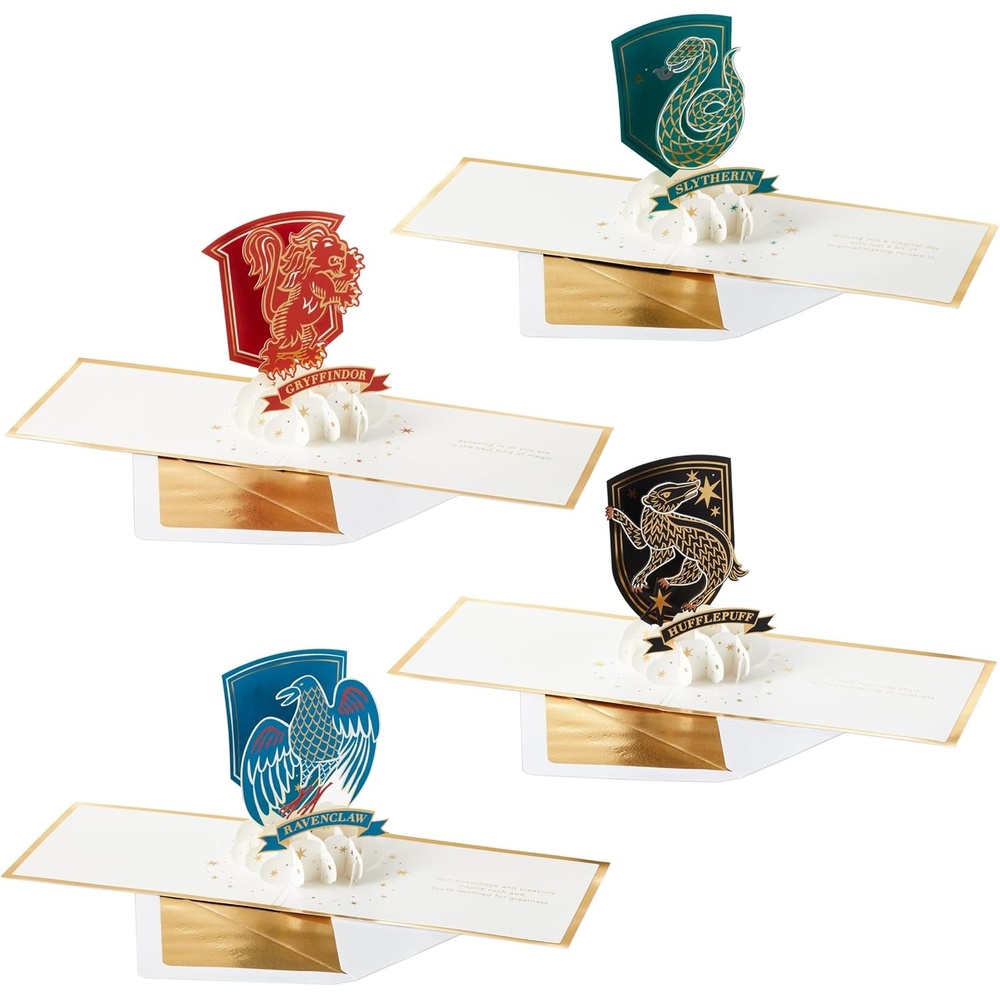 image:imageHallmark Signature Paper Wonder Harry Potter Pop Up Card Assortment 4 Cards with Envelopes Hogwarts House Crests