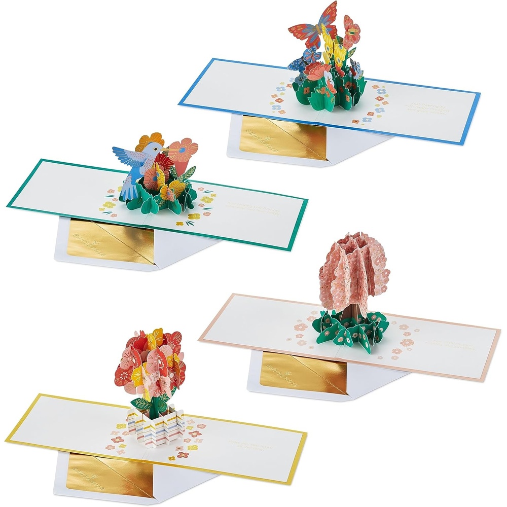 image:imageHallmark Signature Paper Wonder Pop Up Cards for Thinking of You Just Because 4 Cards Hummingbird Flowers Tree Butterflies