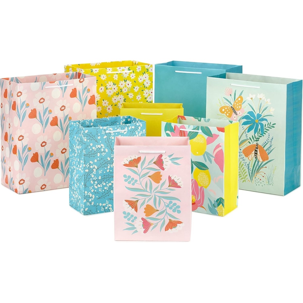 image:imageHallmark Spring Gift Bags in Assorted Sizes 8 Bags 4 Medium 9 4 Large 13 Florals Lemons Teal Pink and Yellow for Easter Birthdays Mothers Day Bridal ShowersFloral