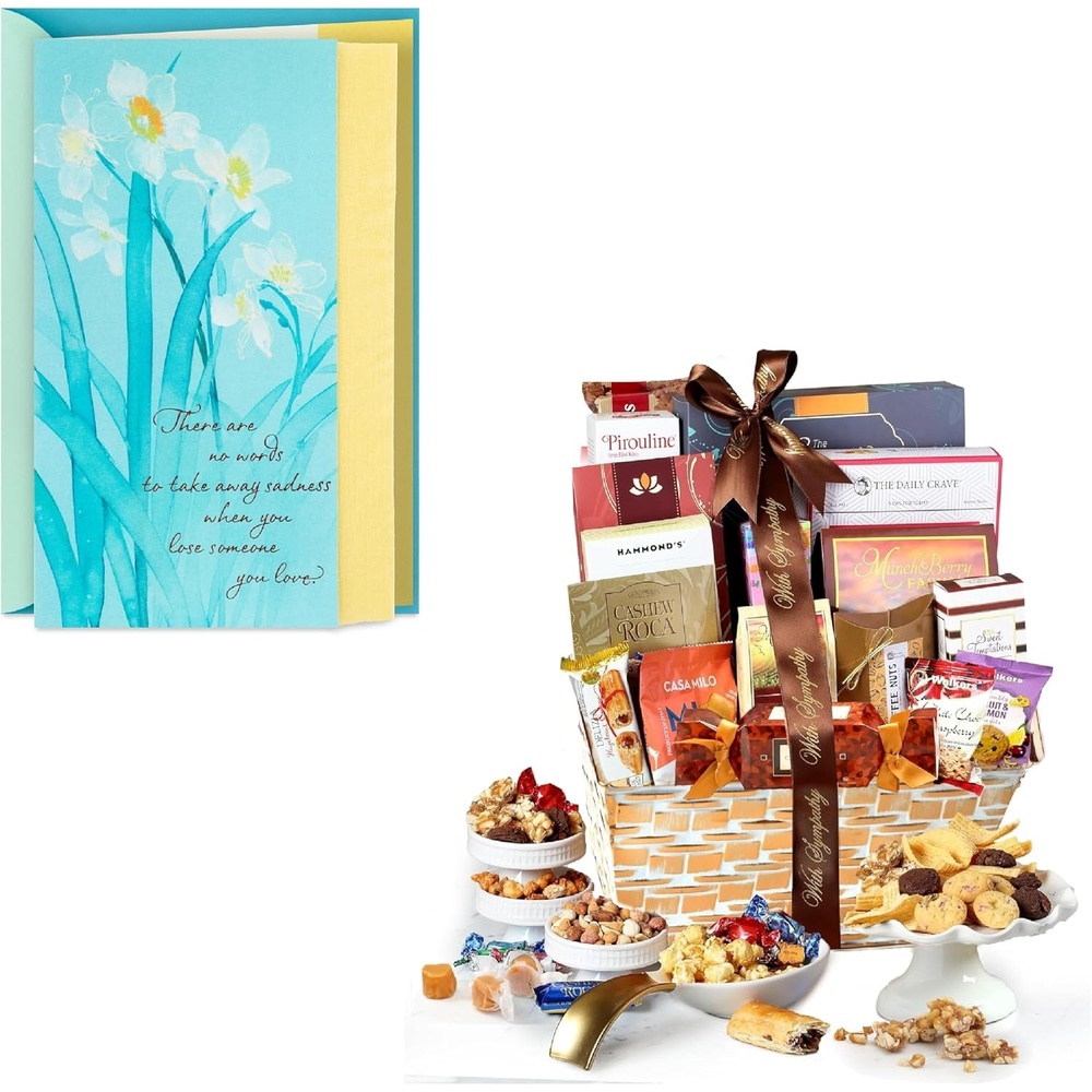 image:imageHallmark Sympathy Card with Broadway Basketeers Sympathy Gift Basket Deluxe Condolences Gifts for Loss Bereavement or Kosher Shiva Food Care Package for Delivery With Chocolate Snacks amp Sweets