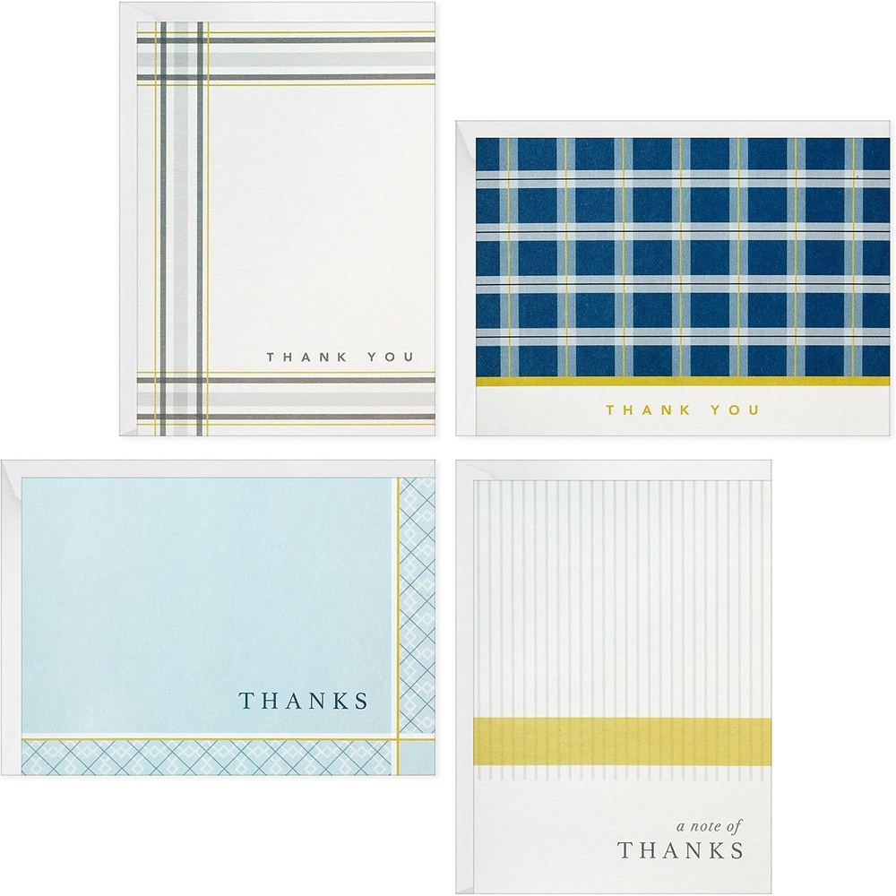 image:imageHallmark Thank You Cards Assortment Red Green Blue Black Orange 50 Cards for Business Weddings Baby Showers Bridal Showers All OccasionStripes  Plaid