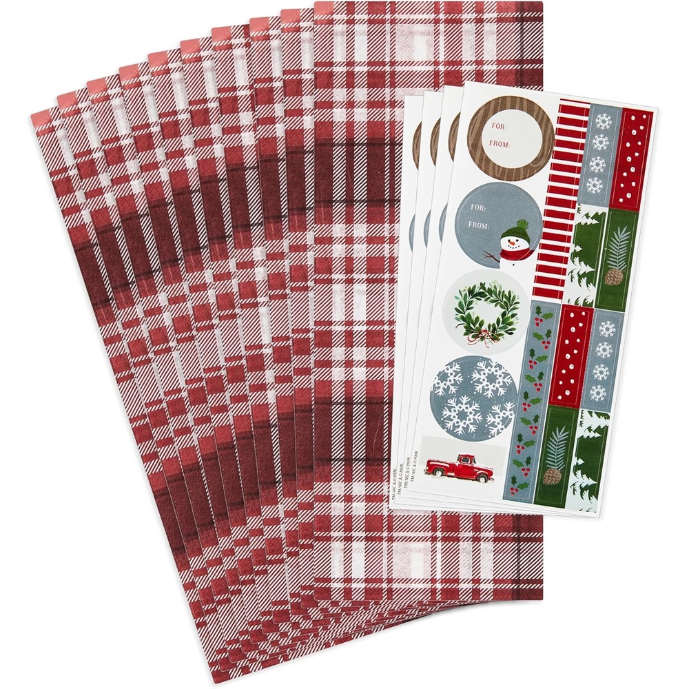 image:imageHallmark Tissue Paper with Stickers 10 Sheets of Tissue 4 Sheets of Stickers for Valentines Day Birthdays Winter CelebrationsPlaid