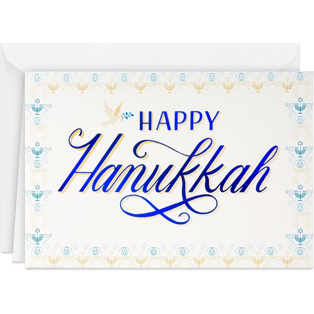image:imageHallmark Tree of Life Bulk Hanukkah Boxed Cards 40 Cards and 40 Envelopes Blue with Gold Foil Menorahs Star of David Peace DoveHappy Hanukkah